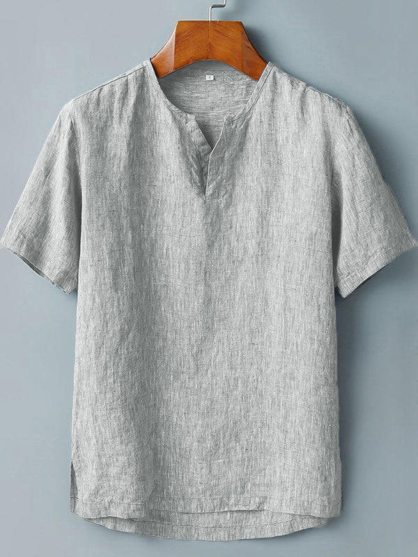 Youth Collarless Spot Linen And Cotton Ordinary Solid Color Men's Shirt