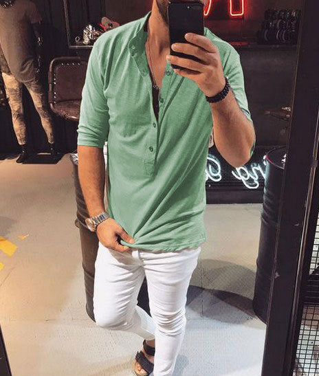 Trendy Men's Solid Color Mid-sleeve T-shirt