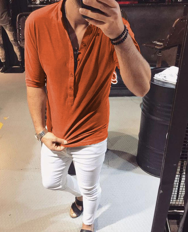 Trendy Men's Solid Color Mid-sleeve T-shirt