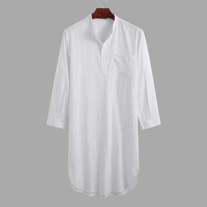 Men's Long Sleeve Button Solid Color Shirt Robe