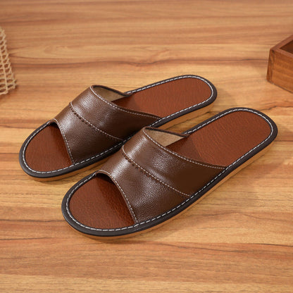 Lovers Non-Slip Solid Bottom Real Cowhide Slippers