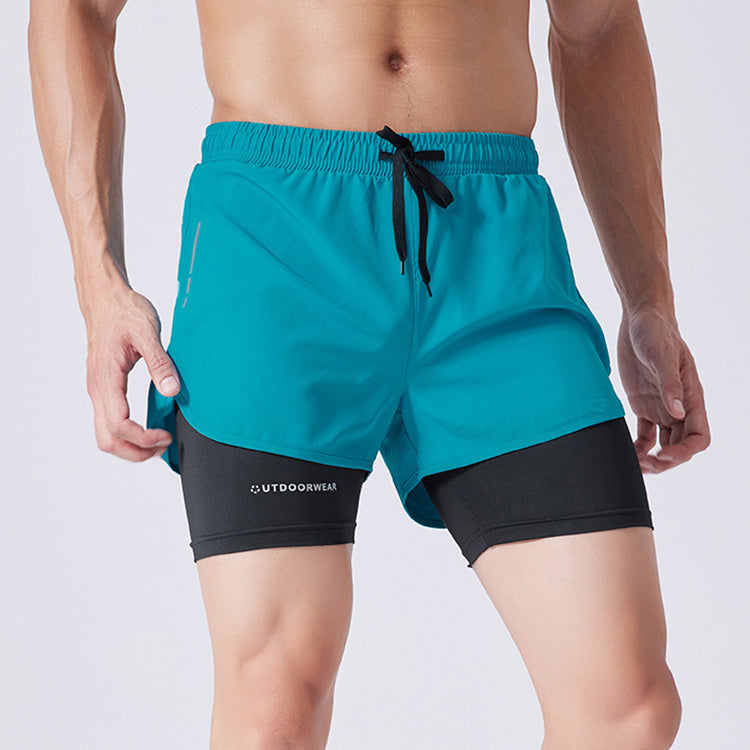 Men's Drawstring Sports Shorts Double Layer Quick Dry High Elasticity Activewear Pants