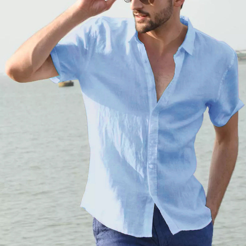 Summer Men's Solid Color Short Sleeve Casual