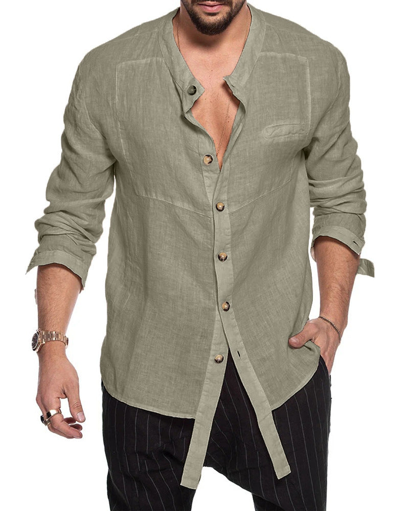 Cotton Linen Men's Long Sleeve Shirt