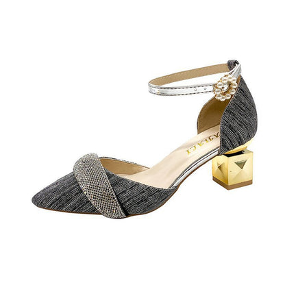 A Word Buckle With Wrapped Head Thick With Female Hollow High Heel Sandals