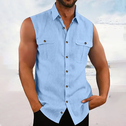 Men's Casual Solid Color Sleeveless Shirt