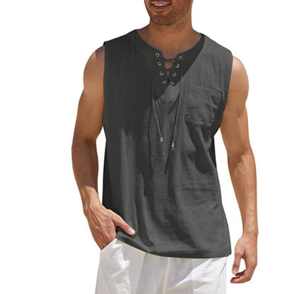 Summer Tank Vest Men Shirt Collar Tie Short Sleeve T-Shirt