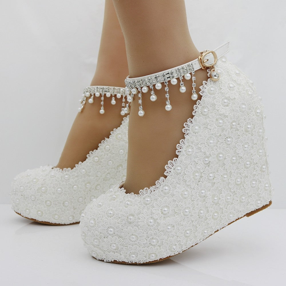 Women's Slope Heel Lace High-heeled Shoes