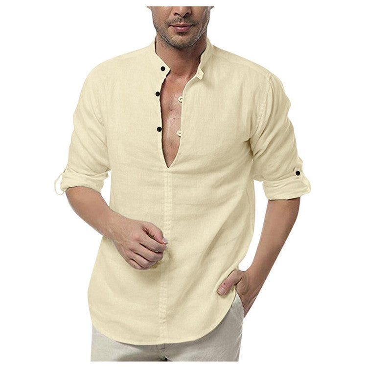 Men's Fashion Long Sleeve V Neck Casual Shirt