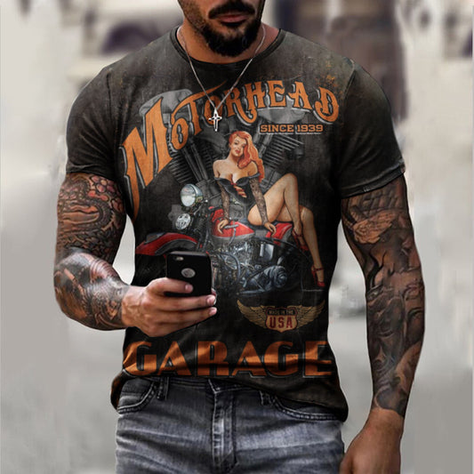 Summer Short Sleeve T-Shirt Casual 3D Motorcycle Printing Loose Pullover Men's Shirt