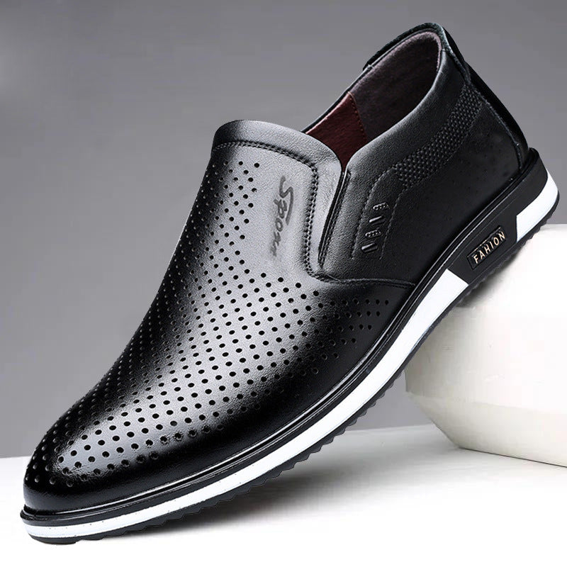 Men's British White Slip-on Leather Shoes