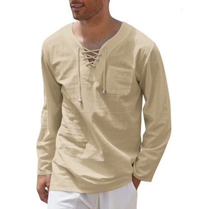 Men's Fashion Casual Lace Up Long Sleeve Shirt