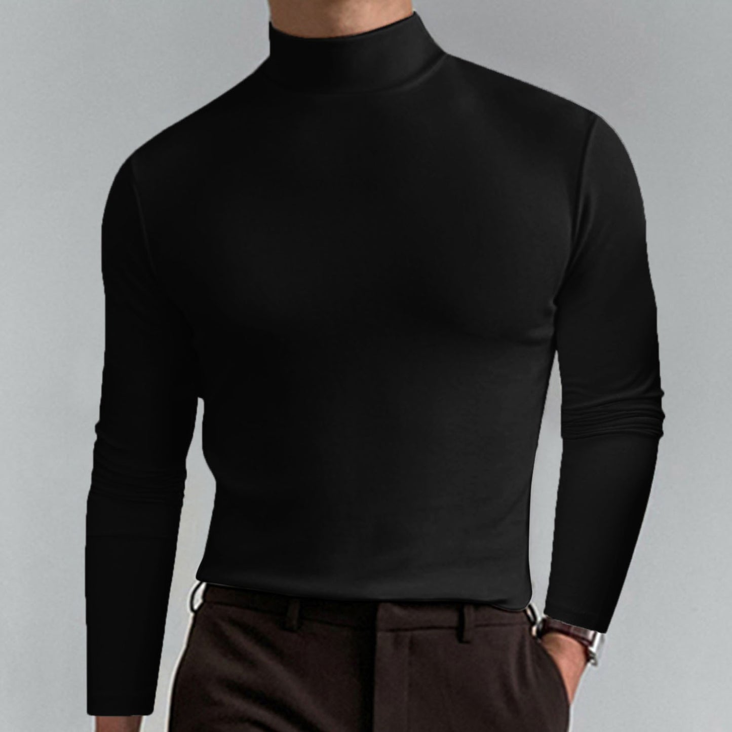 Autumn And Winter High Neck Long Sleeve T-shirt Men's Base Comfortable Solid Color Top