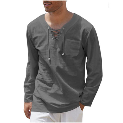 Men's Fashion Casual Lace Up Long Sleeve Shirt