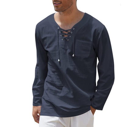 Men's Fashion Casual Lace Up Long Sleeve Shirt