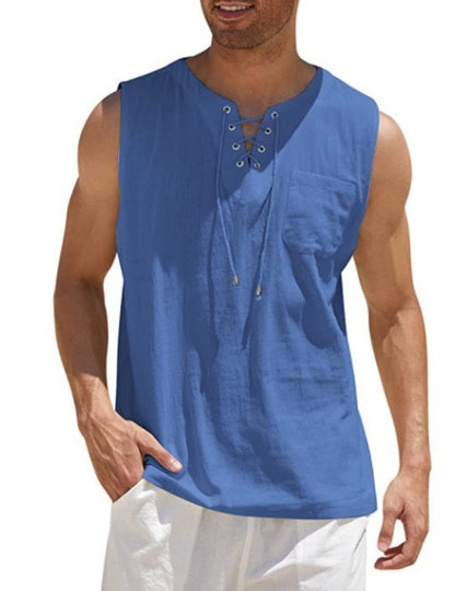 Summer Tank Vest Men Shirt Collar Tie Short Sleeve T-Shirt