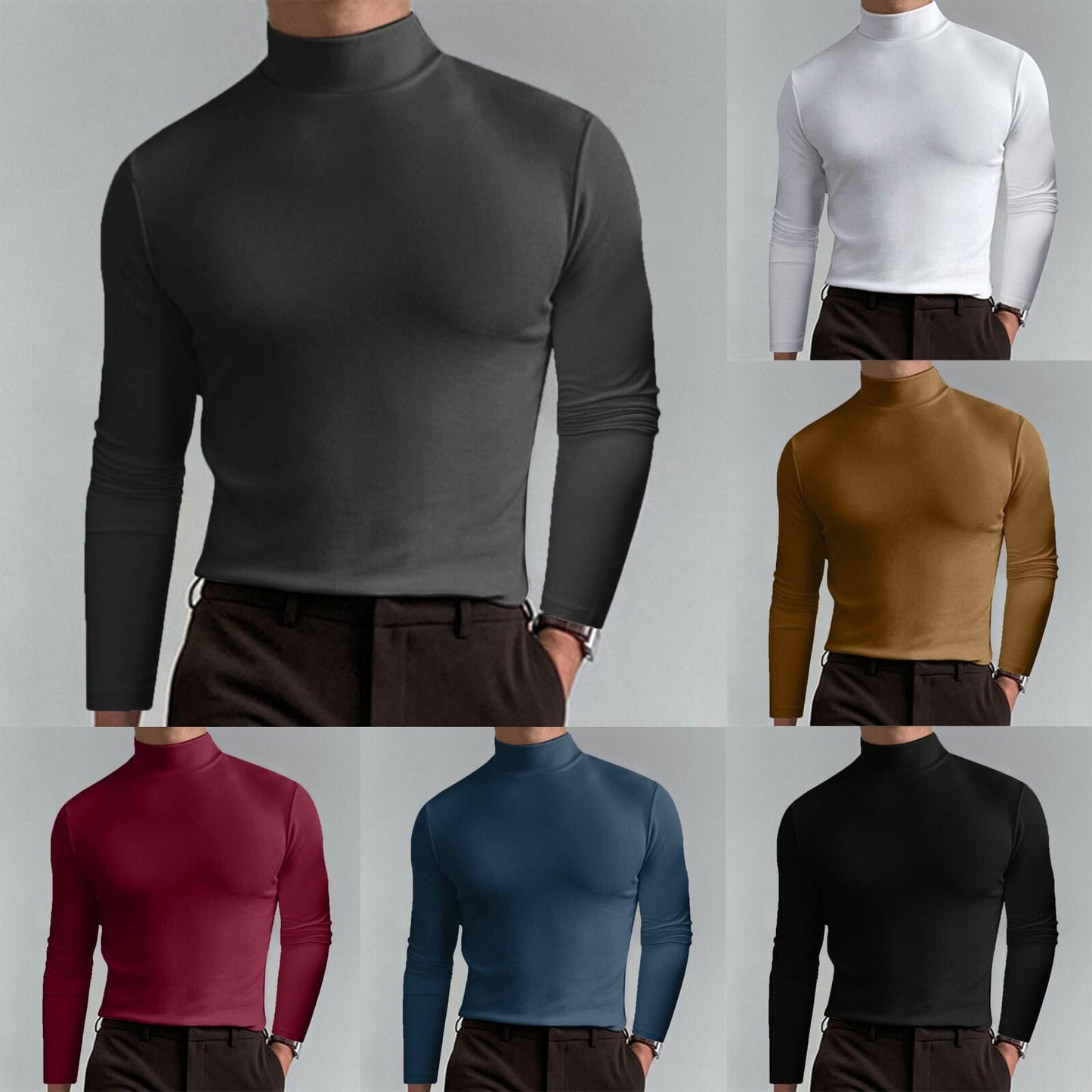 Autumn And Winter High Neck Long Sleeve T-shirt Men's Base Comfortable Solid Color Top