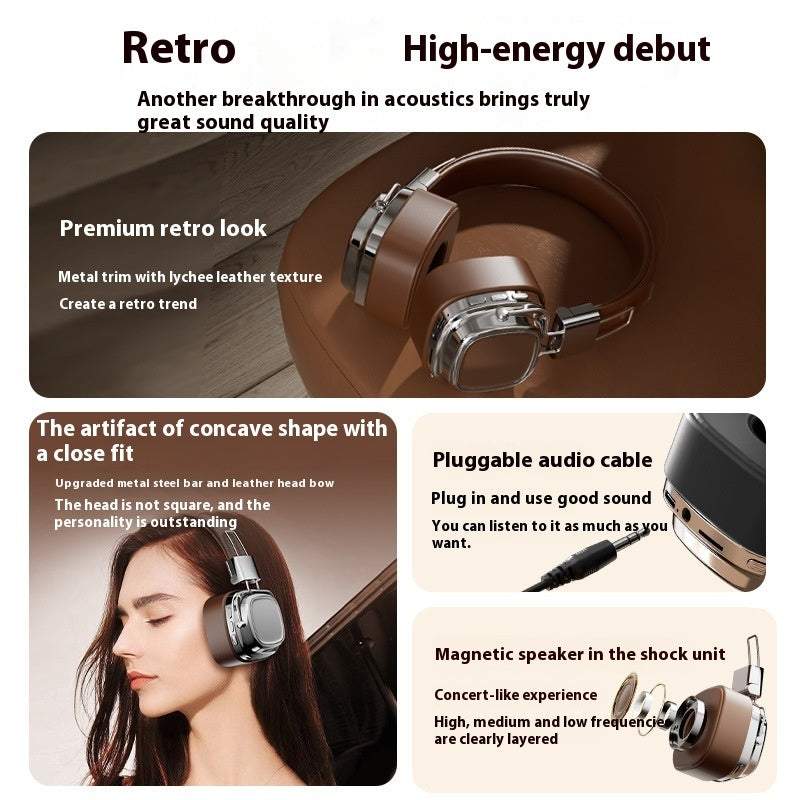 Retro Wireless Bluetooth 5.3 Head-mounted Dynamic Bass Boost Headset