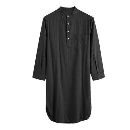 Men's Long Sleeve Button Solid Color Shirt Robe