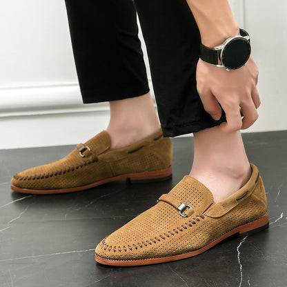 Punching Breathable Slip On Leather Shoes British