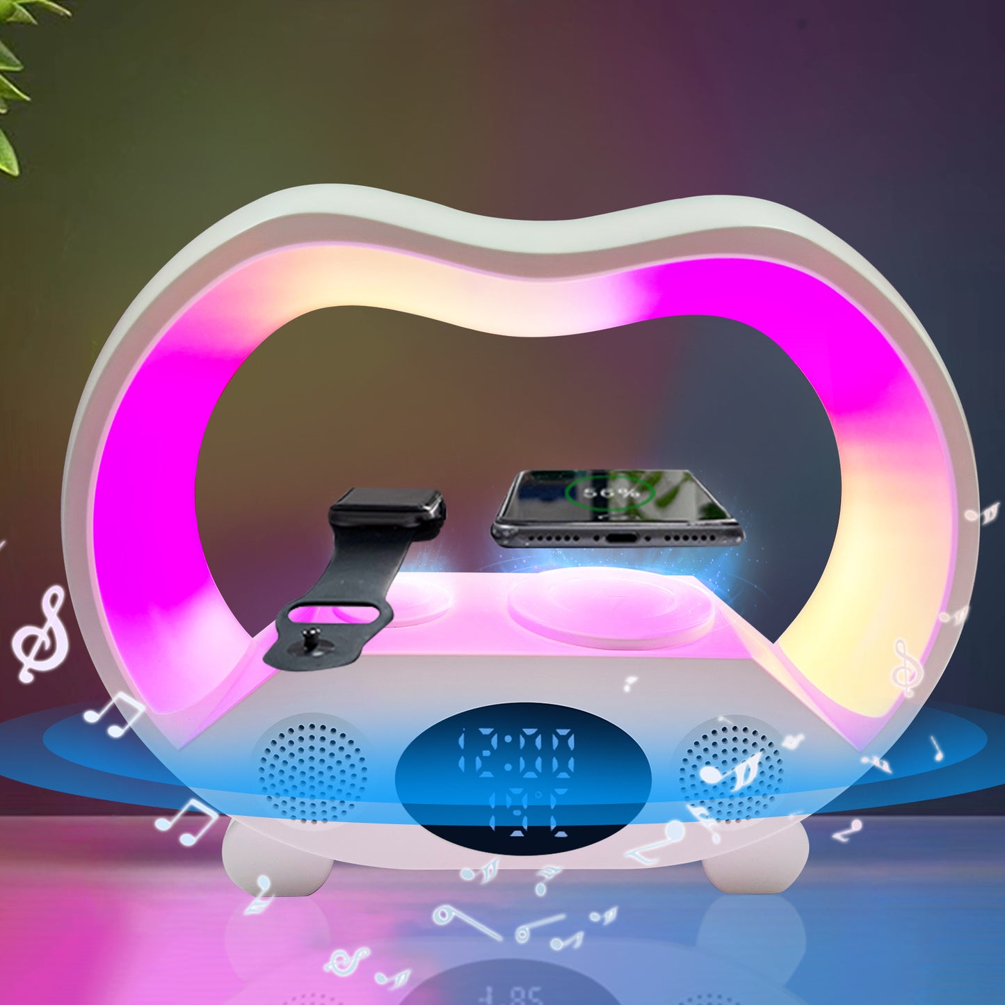 New 6 In 1 Smart Remote Control Bluetooth Ambience Intelligent LED Table Lamp Multi-function Wireless Charger Night Light Bluetooth Speaker