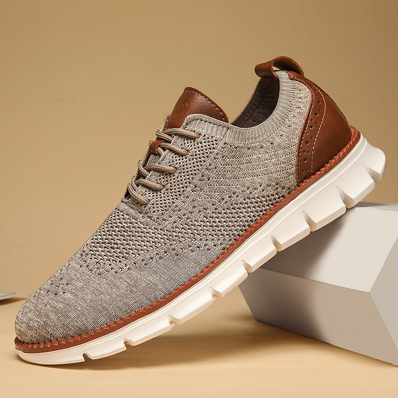 British Brogue Casual Men's Shoes Fashionable Flying Woven Surface Breathable Lightweight Sneaker