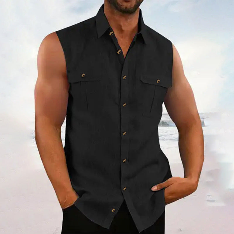 Men's Casual Solid Color Sleeveless Shirt