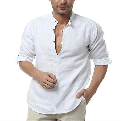 Men's Fashion Long Sleeve V Neck Casual Shirt