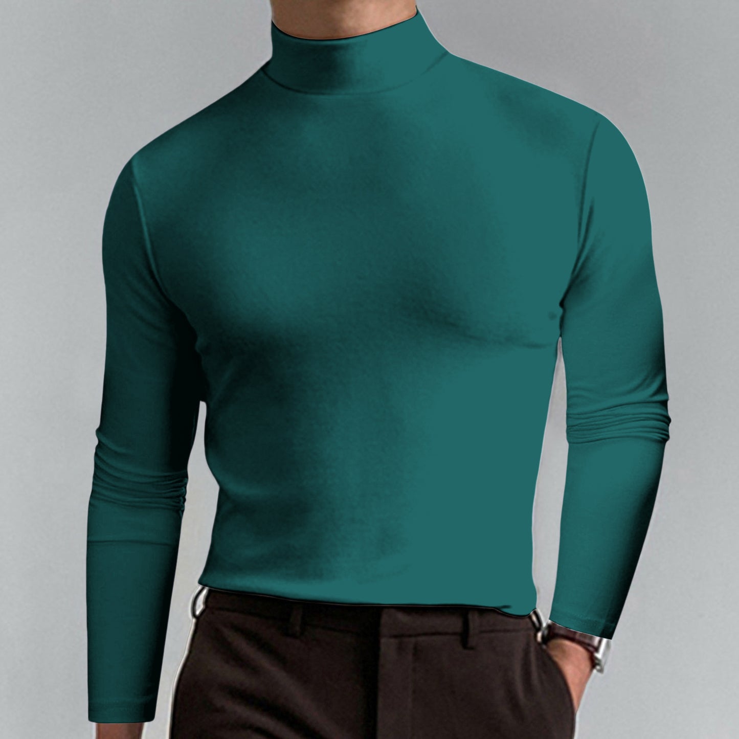 Autumn And Winter High Neck Long Sleeve T-shirt Men's Base Comfortable Solid Color Top