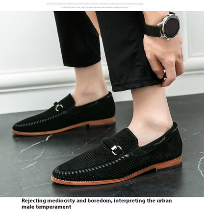 Punching Breathable Slip On Leather Shoes British