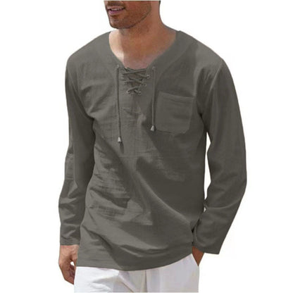 Men's Fashion Casual Lace Up Long Sleeve Shirt