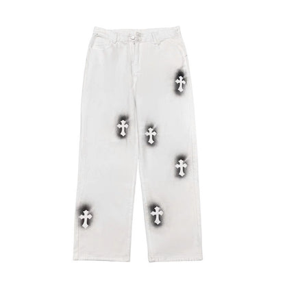 Tie-dye Jeans Men's  Loose Straight-leg Wide-leg Pants