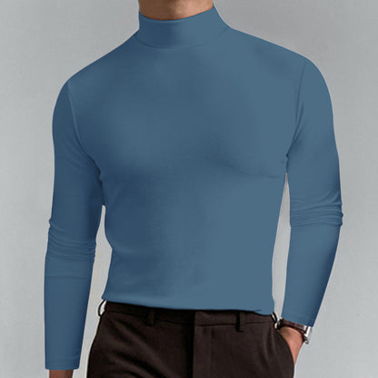 Autumn And Winter High Neck Long Sleeve T-shirt Men's Base Comfortable Solid Color Top