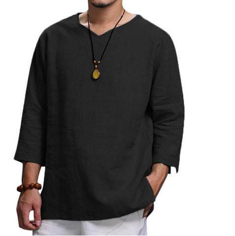 European And American Pullover Cotton And Linen Men's Shirt