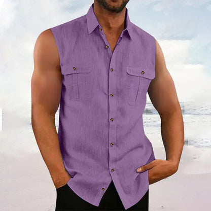 Men's Casual Solid Color Sleeveless Shirt