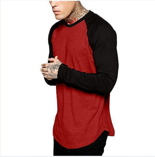 European And American Men's Color Block Long-sleeved T-shirt