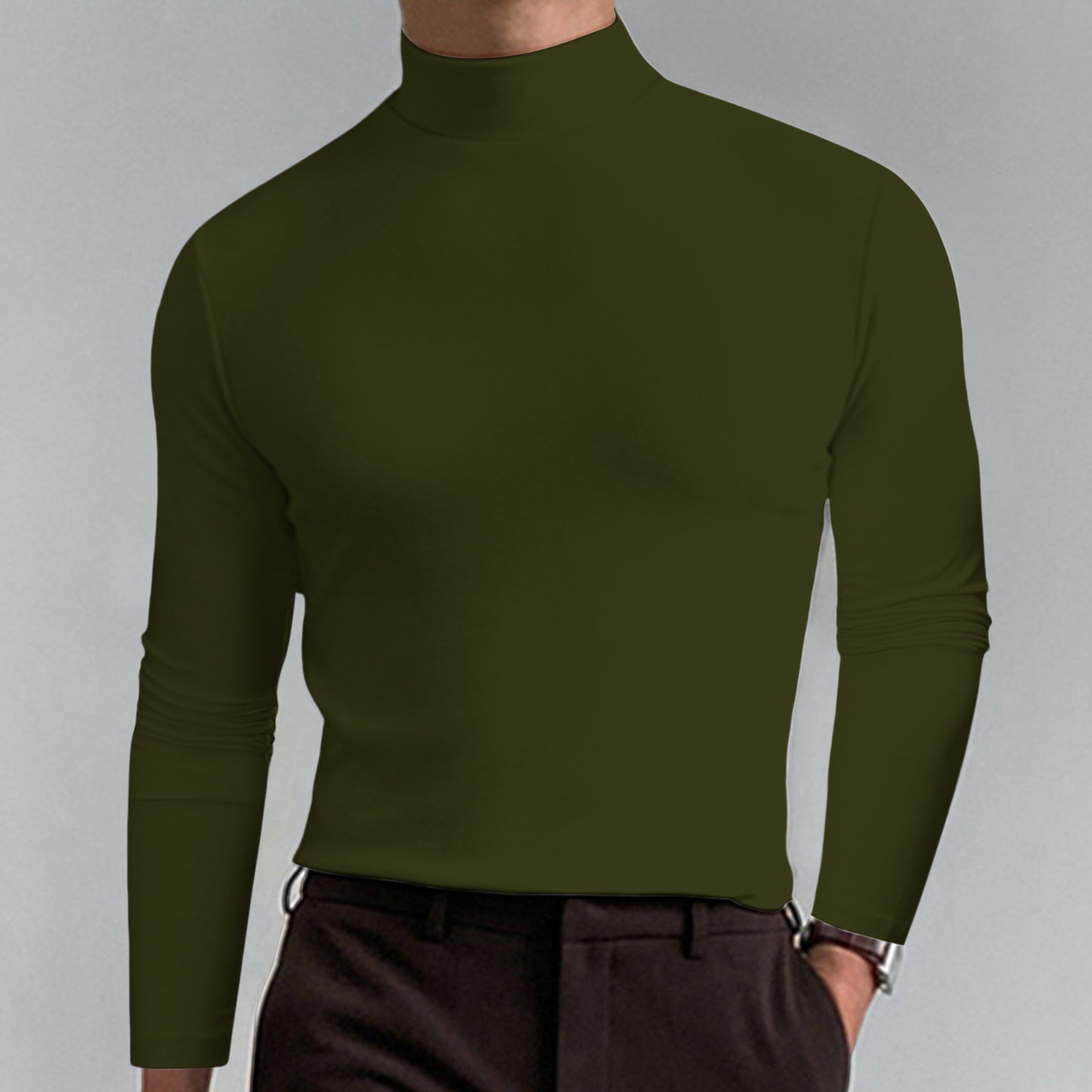 Autumn And Winter High Neck Long Sleeve T-shirt Men's Base Comfortable Solid Color Top