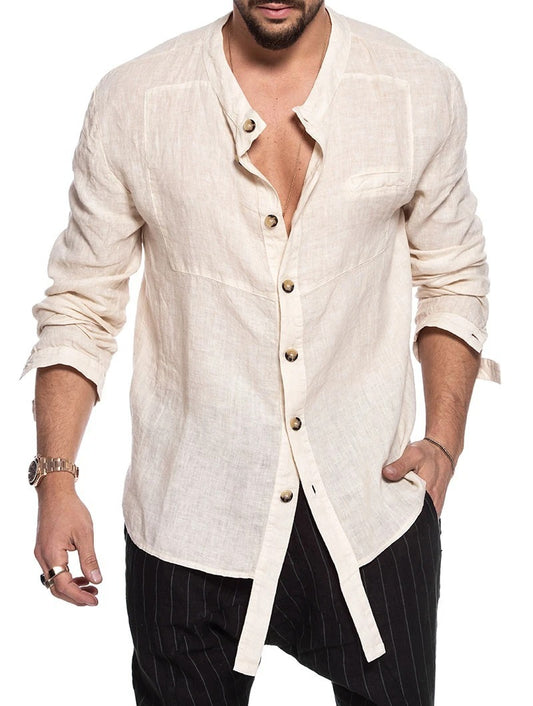 Cotton Linen Men's Long Sleeve Shirt