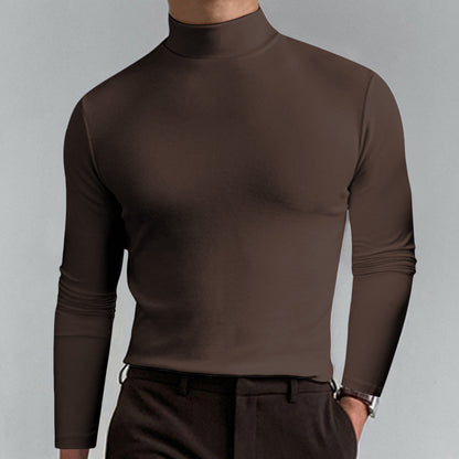 Autumn And Winter High Neck Long Sleeve T-shirt Men's Base Comfortable Solid Color Top