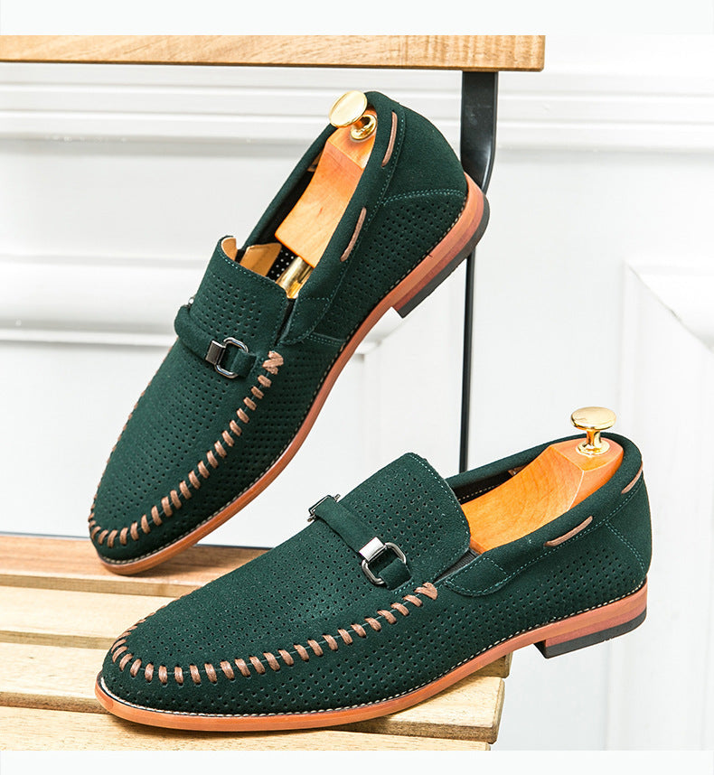 Punching Breathable Slip On Leather Shoes British