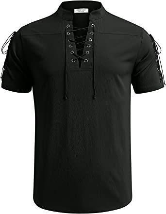 Men's Beach Shirt Short Sleeve Tie V Neck T-Shirt Tops Summer