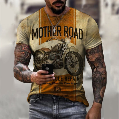 Summer Short Sleeve T-Shirt Casual 3D Motorcycle Printing Loose Pullover Men's Shirt