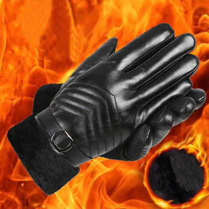 Winter Leather Gloves For Men And Women Velvet Thickened Cold-proof Warm Cycling Anti-slip Touch-screen Large Fleece Gloves